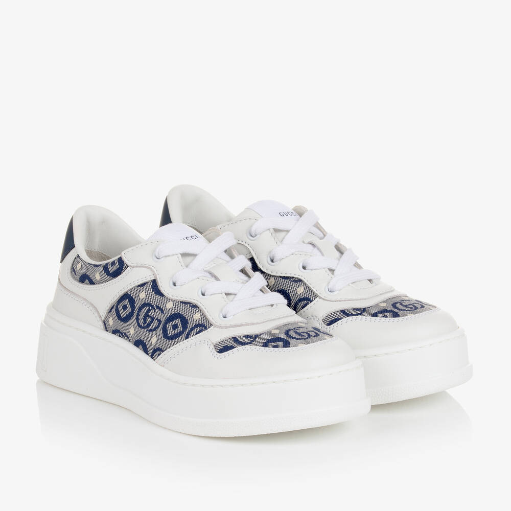 Gucci-Бело-голубые кожаные кроссовки | Childrensalon Outlet