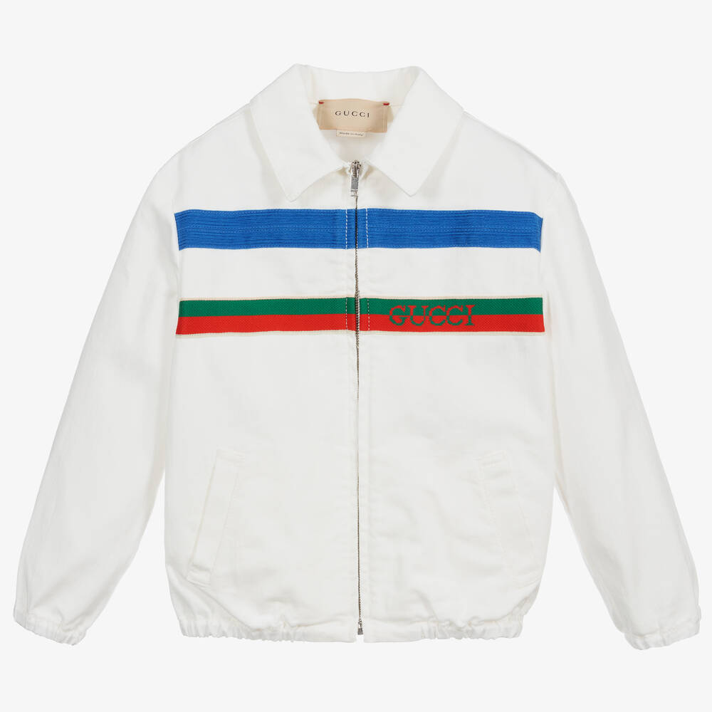 Gucci-White Cotton Logo Baby Jacket | Childrensalon Outlet