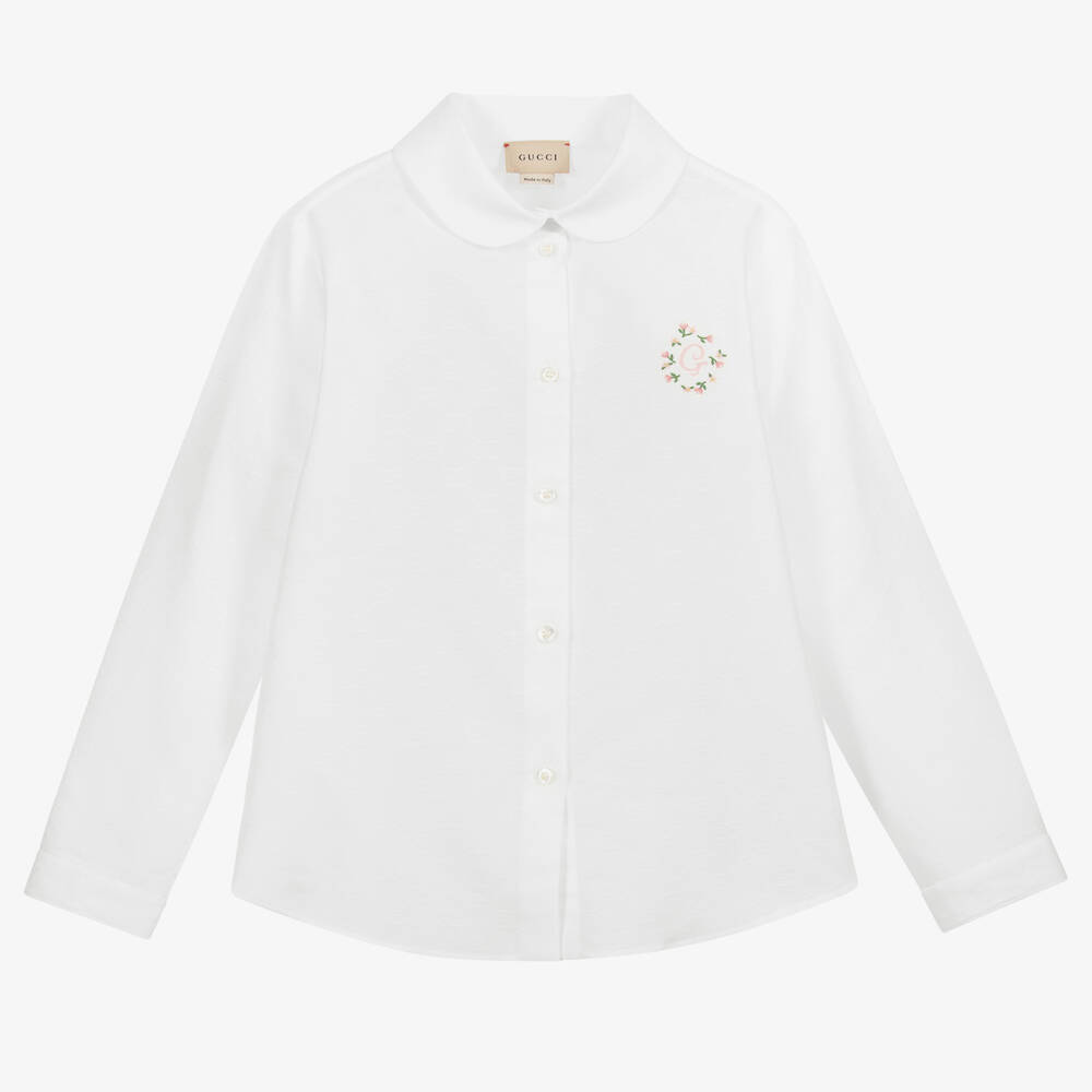 Gucci-White GG Embroidered Blouse | Childrensalon Outlet