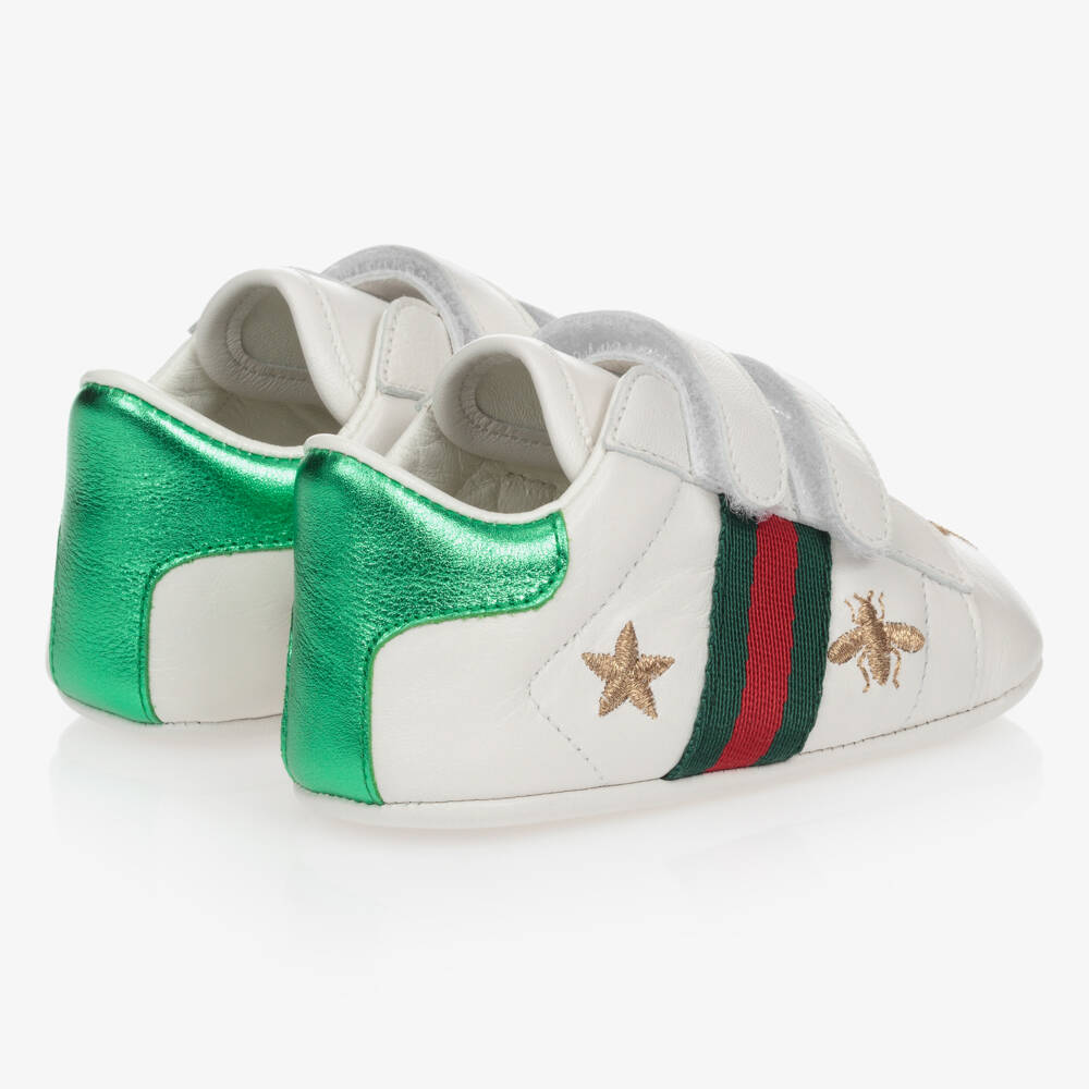 Gucci-White & Green Leather Baby Trainers | Childrensalon Outlet