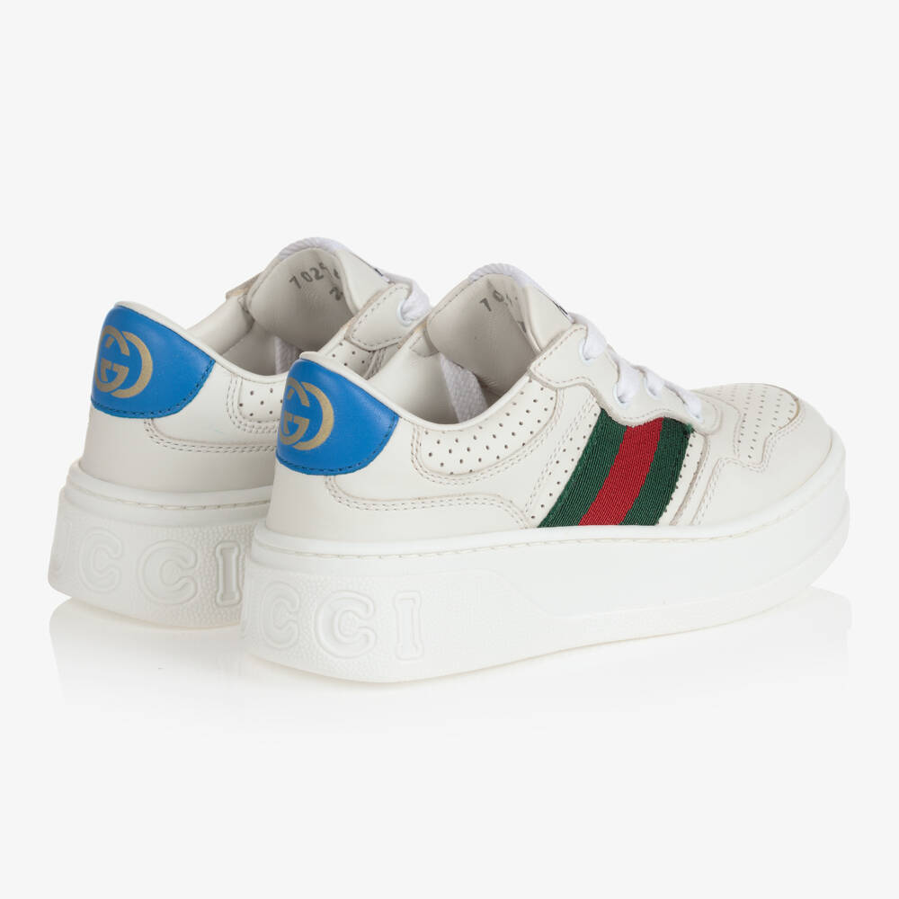 Gucci-White Leather & Interlocking G Logo Trainers | Childrensalon Outlet