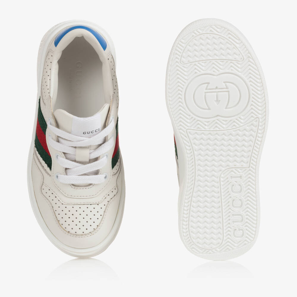 Gucci-White Leather & Interlocking G Logo Trainers | Childrensalon Outlet