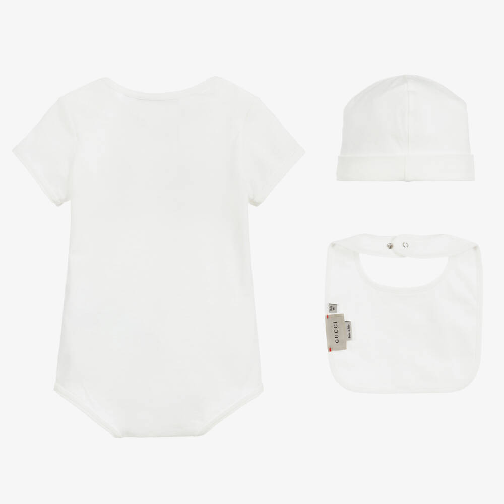 Gucci-White Logo Babysuit Gift Set | Childrensalon Outlet