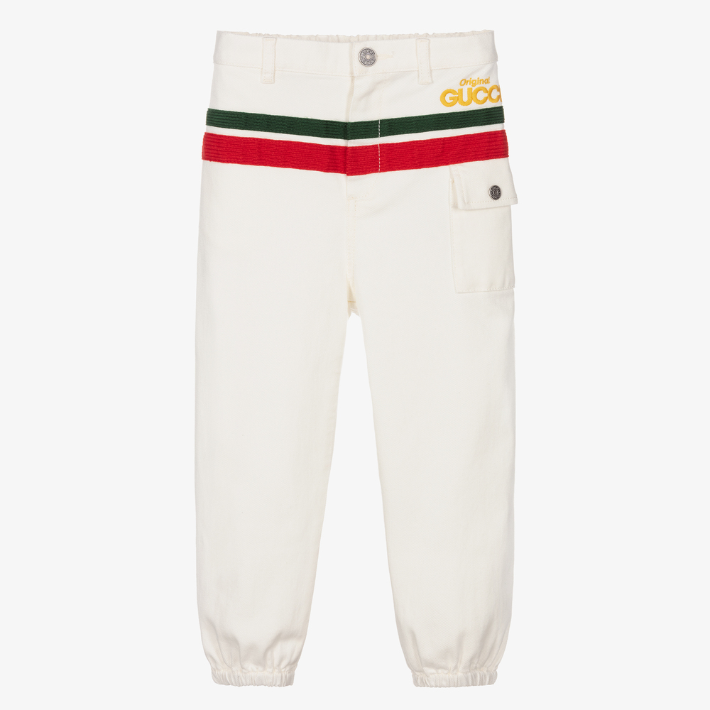 Gucci-White Web Stripe Denim Jeans | Childrensalon Outlet