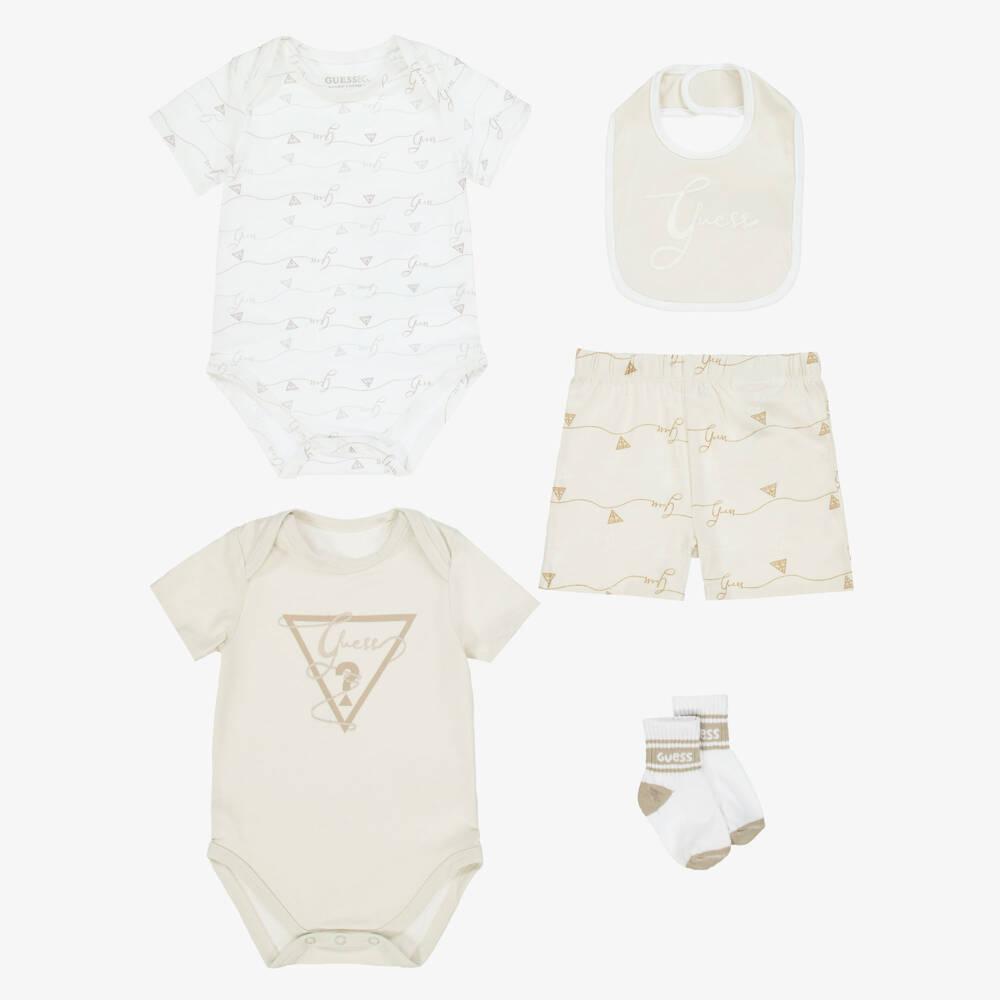 Guess-Baby Boys Beige Logo Shorts Set | Childrensalon Outlet