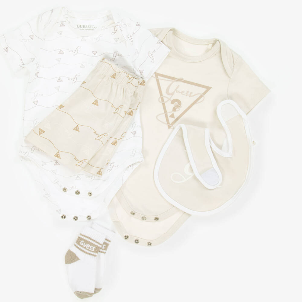 Guess-Baby Boys Beige Logo Shorts Set | Childrensalon Outlet