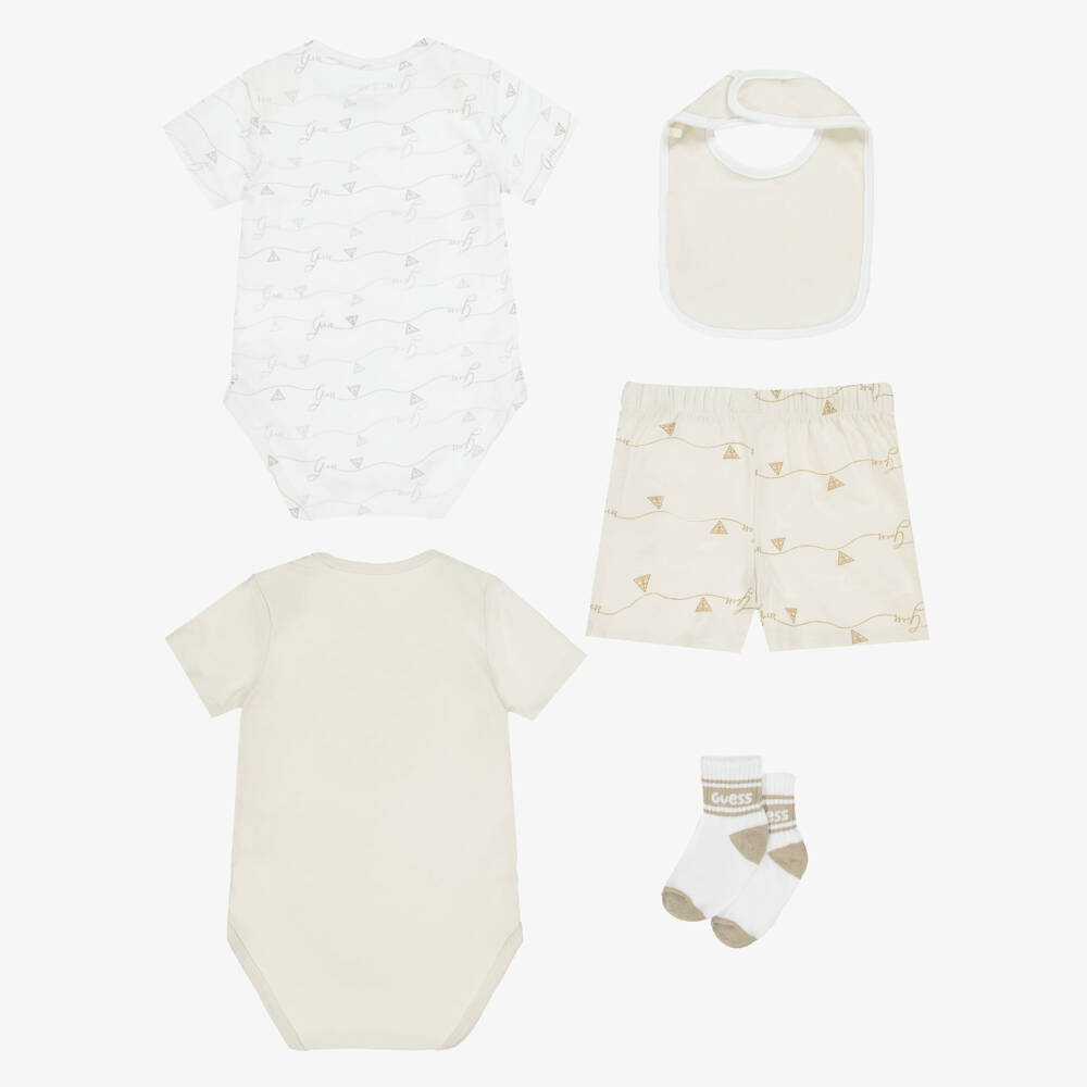 Guess-Baby Boys Beige Logo Shorts Set | Childrensalon Outlet