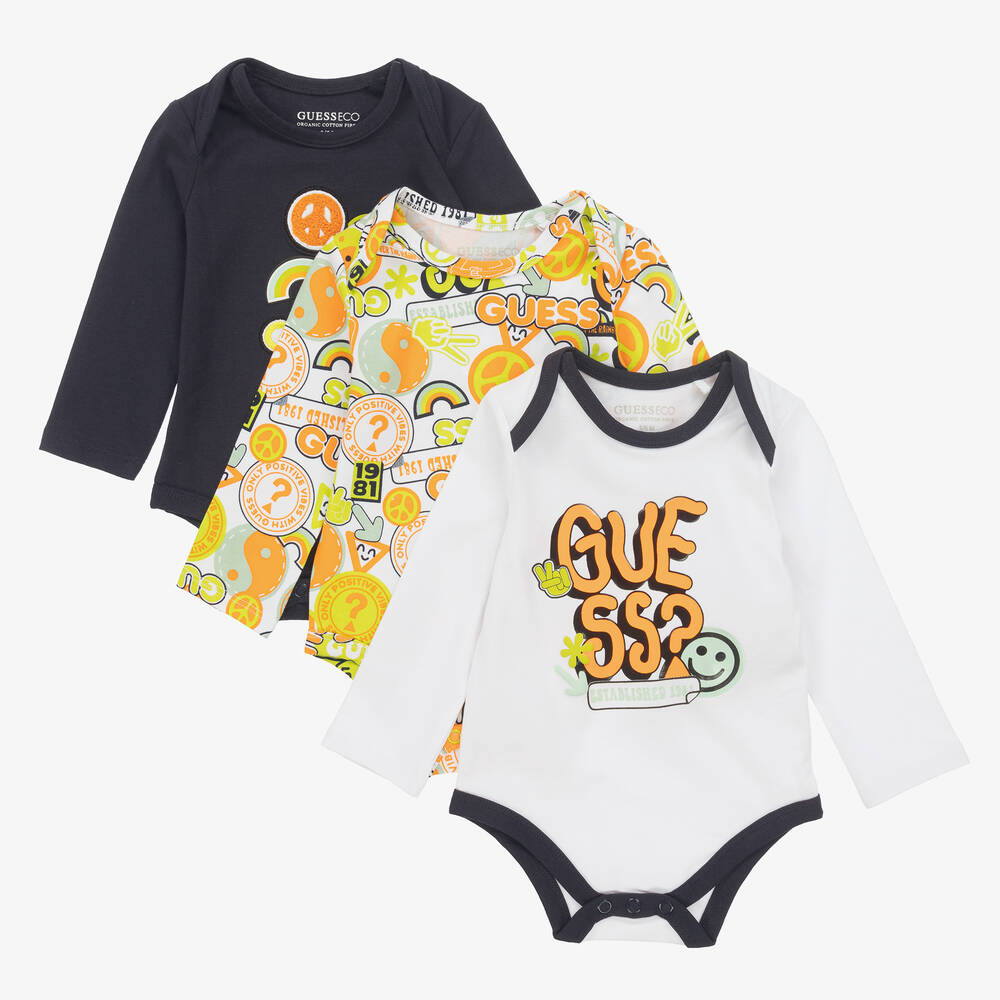 Guess - Lot de 3 bodies bleus pour bébé garçon  | Childrensalon