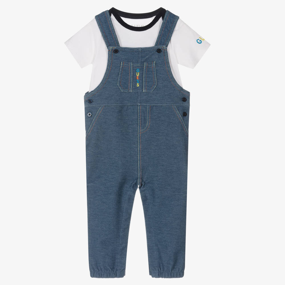 Guess - Baby Boys Blue Cotton Dungaree Set | Childrensalon