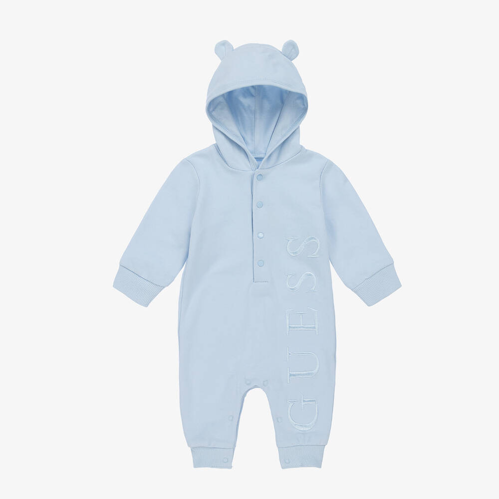Guess - Baby Boys Blue Cotton Hooded Romper | Childrensalon