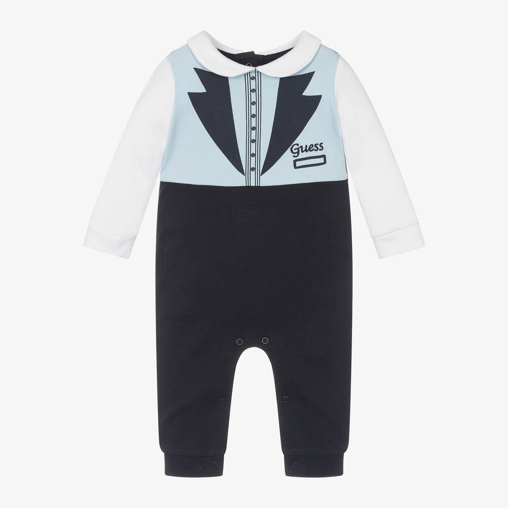 Guess-Baby Boys Blue Cotton Romper | Childrensalon Outlet