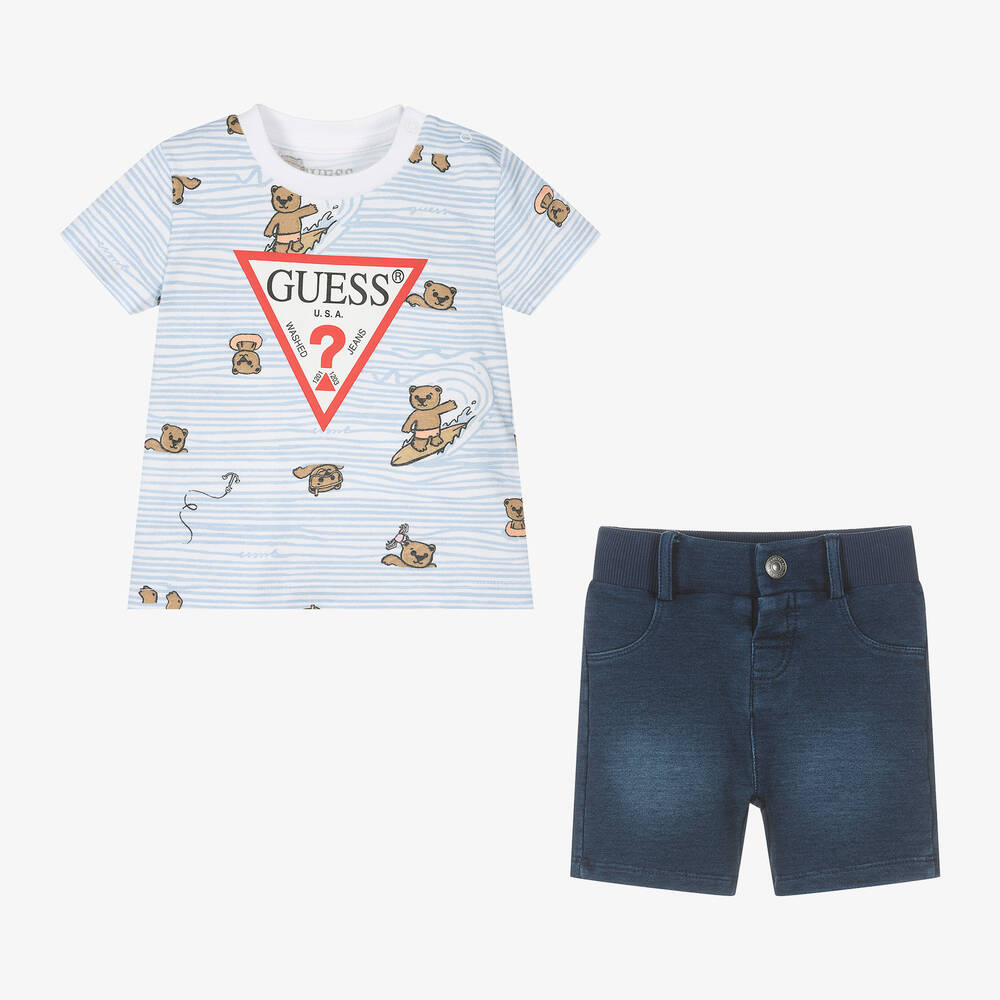 Guess-Baby Boys Blue Cotton Shorts Set | Childrensalon Outlet