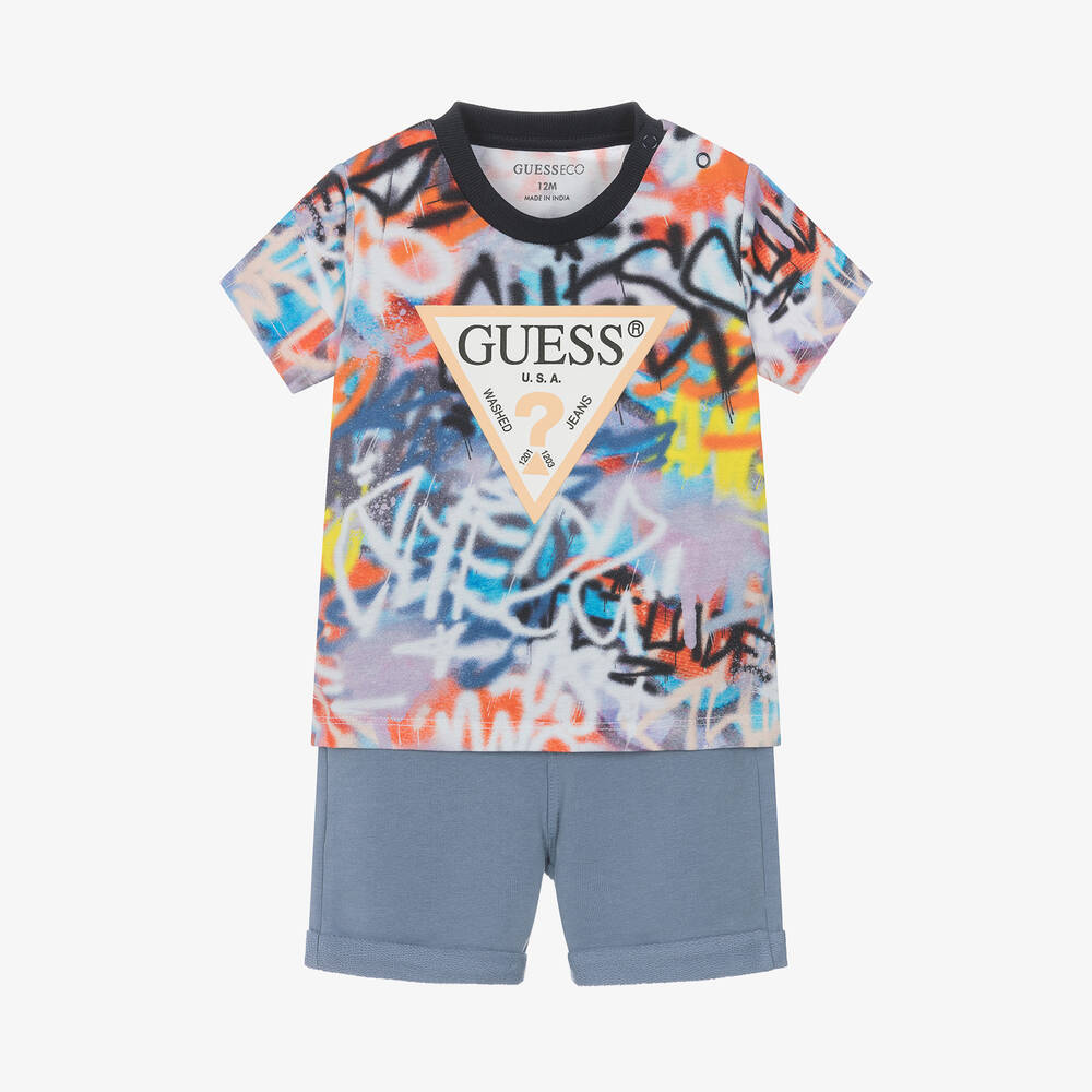 Guess-Baby Boys Blue Cotton Shorts Set | Childrensalon Outlet