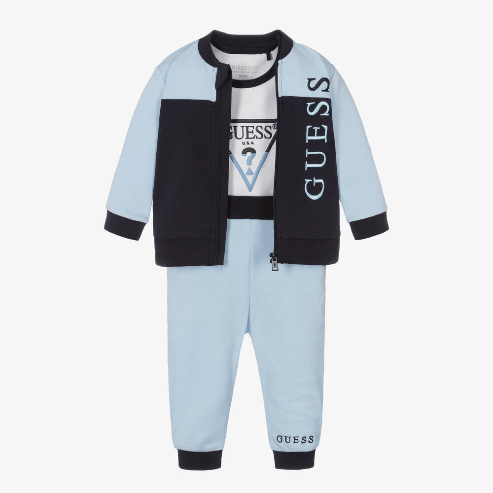 Guess -  بدلة رياضية قطن عضوي أزرق وعاجي للمواليد | Childrensalon