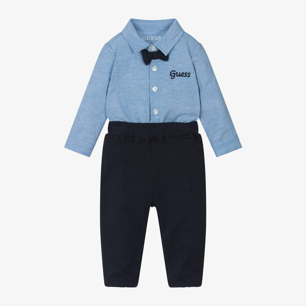 Guess-Baby Boys Blue Cotton Trouser Set | Childrensalon Outlet