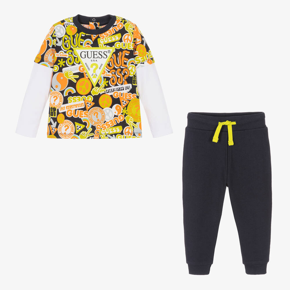 Guess-Baby Boys Blue Cotton Trousers Set | Childrensalon Outlet