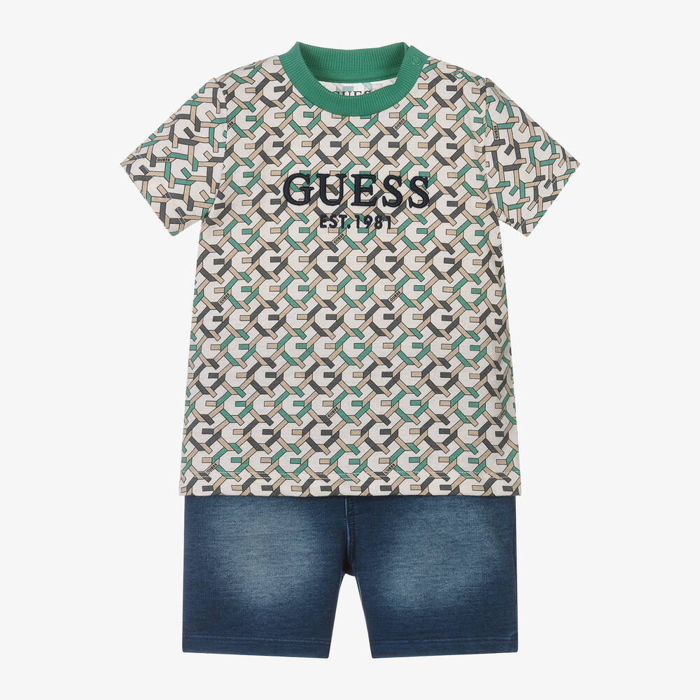 Guess-Baby Boys Blue & Green Cotton Shorts Set | Childrensalon Outlet