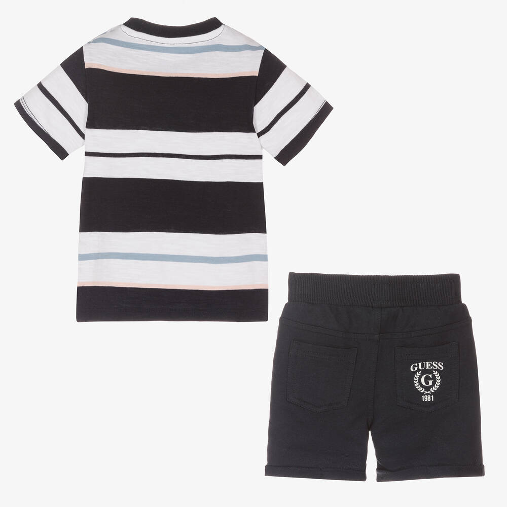 Guess-Baby Boys Blue Stripe Shorts Set | Childrensalon Outlet
