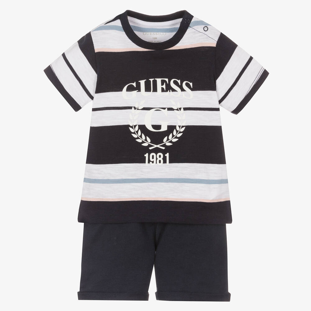 Guess - Blau gestreiftes Baby-Shorts-Set | Childrensalon
