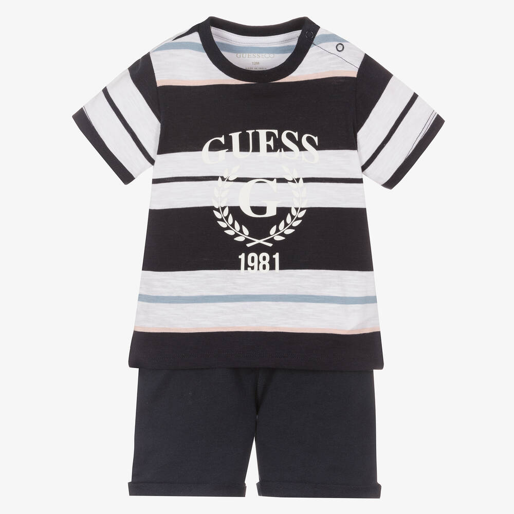 Guess - Ensemble short bleu rayé bébé | Childrensalon