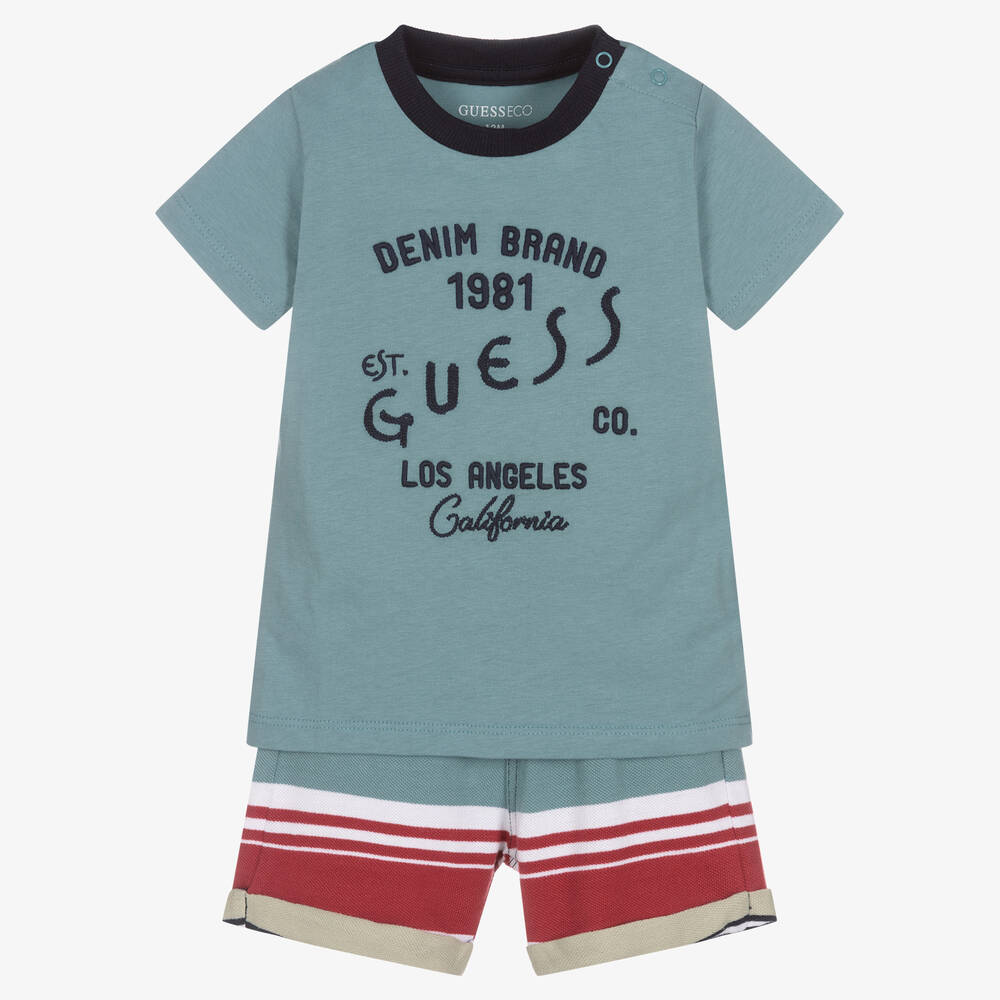 Guess - Blaues Top & Streifen-Shorts Set | Childrensalon