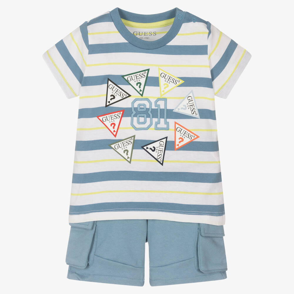 Guess - Blaues T-Shirt- & Shorts-Set Babys | Childrensalon