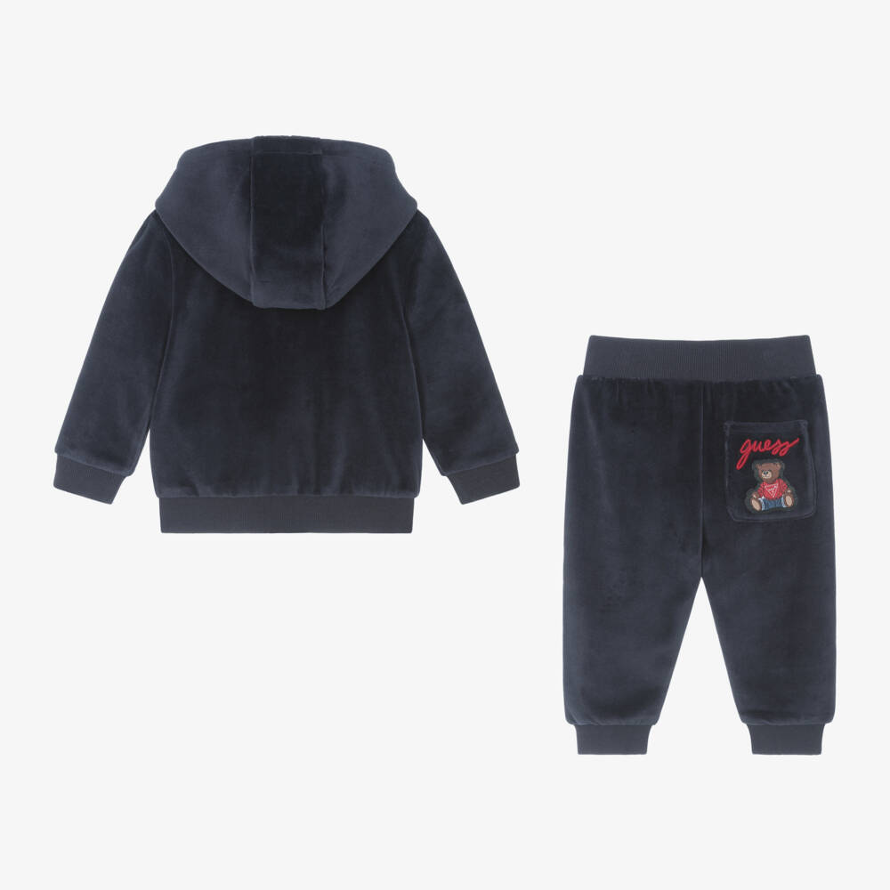 Guess-Baby Boys Blue Velour Tracksuit | Childrensalon Outlet