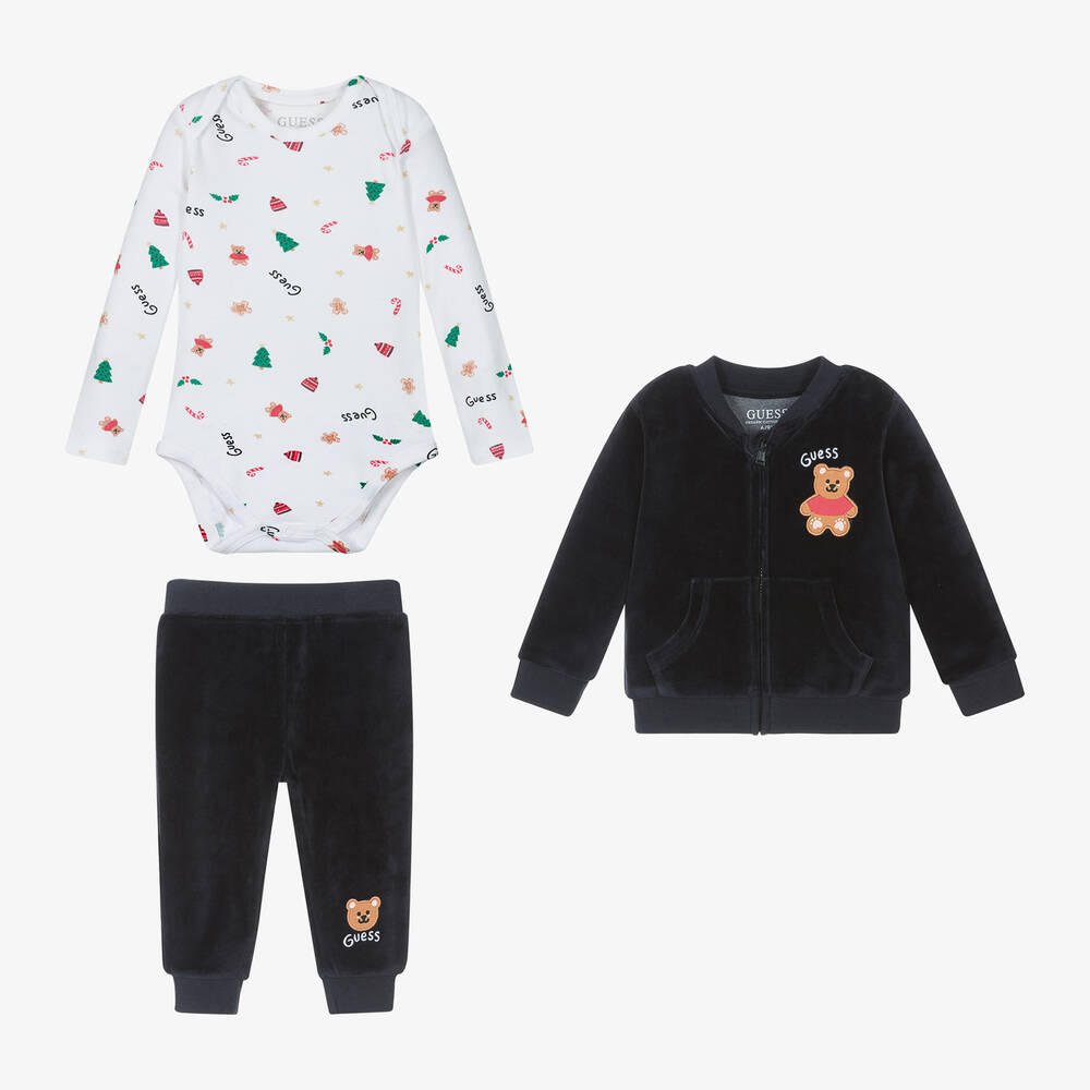 Guess-Baby Boys Blue Velour Tracksuit Set | Childrensalon Outlet