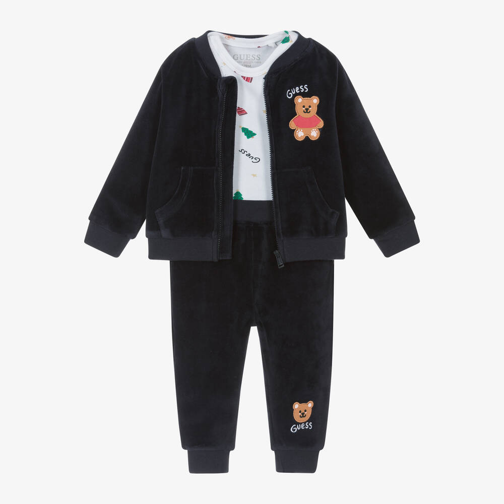 Guess-Baby Boys Blue Velour Tracksuit Set | Childrensalon Outlet