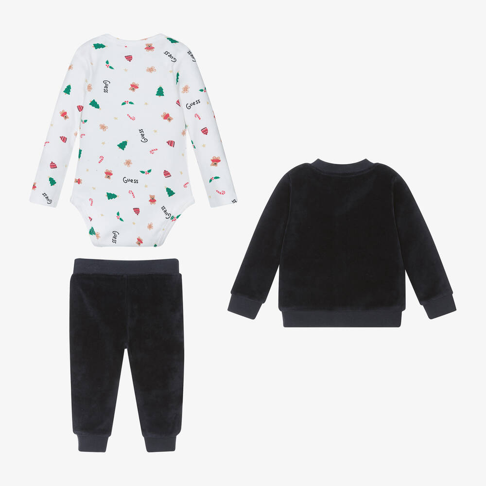 Guess-Baby Boys Blue Velour Tracksuit Set | Childrensalon Outlet