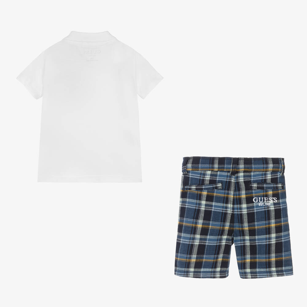 Guess-Baby Boys Blue & White Cotton Shorts Set | Childrensalon Outlet