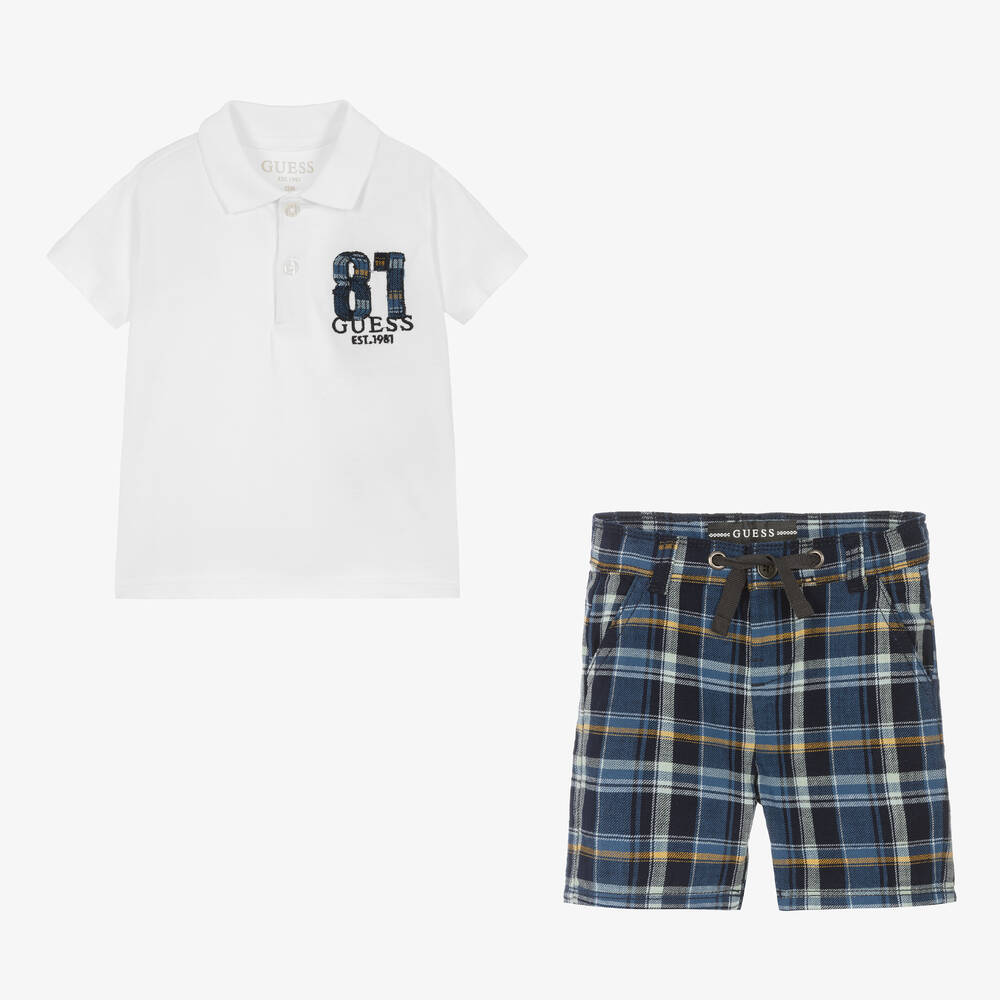 Guess-Baby Boys Blue & White Cotton Shorts Set | Childrensalon Outlet