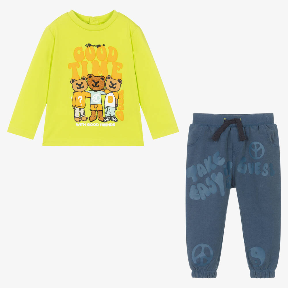 Guess-Baby Boys Green & Blue Joggers Set | Childrensalon Outlet
