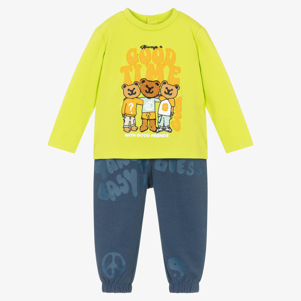 Guess - Baby Boys Green & Blue Joggers Set | Childrensalon