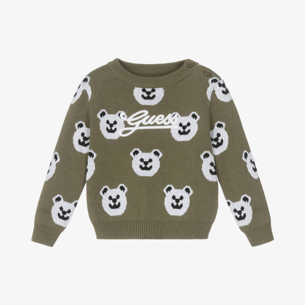 Guess-Baby Boys Green Cotton Bear Sweater | Childrensalon Outlet