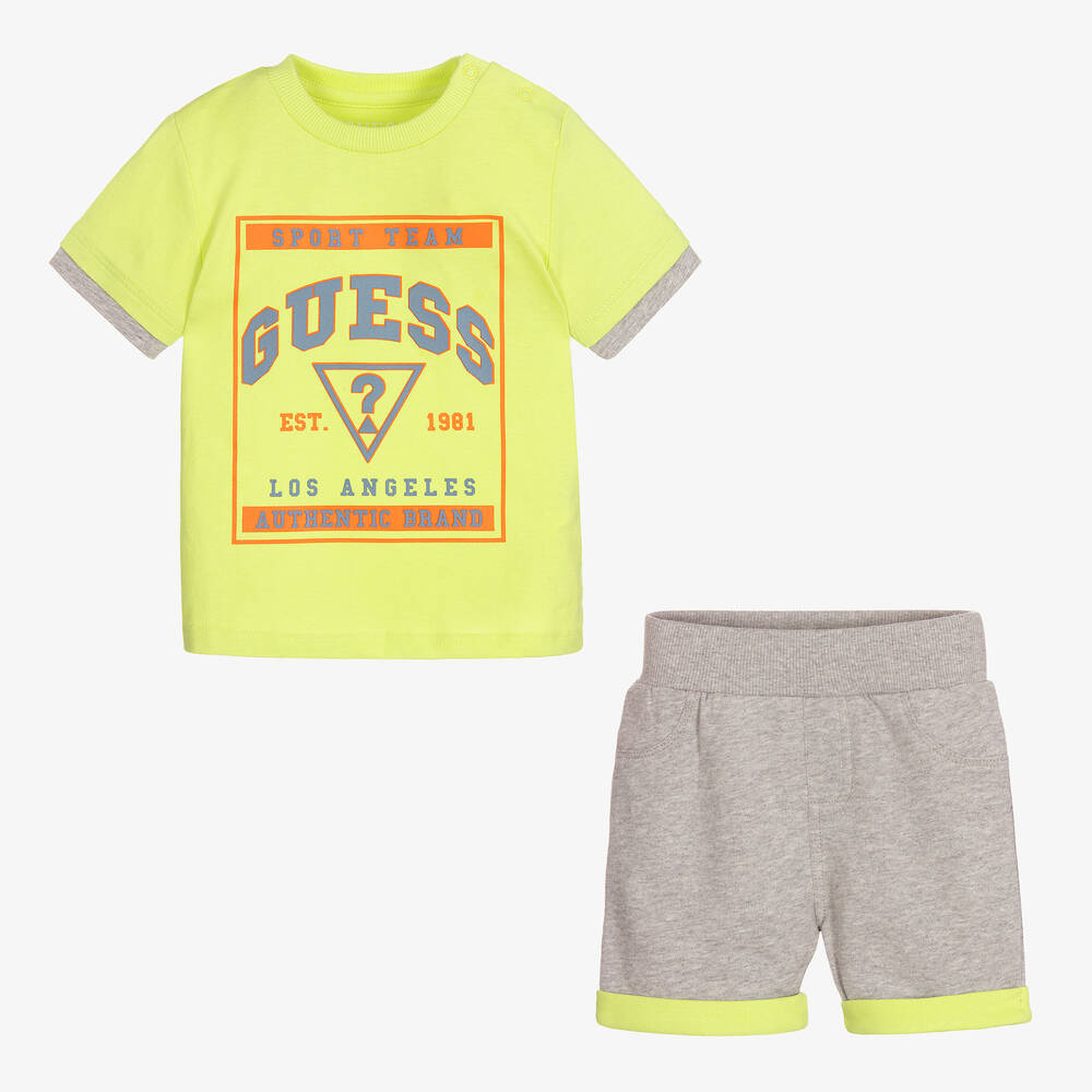 Guess-Baby Boys Green & Grey Cotton Shorts Set | Childrensalon Outlet