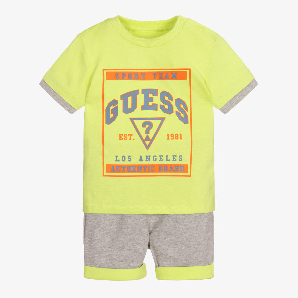 Guess - Baby Boys Green & Grey Cotton Shorts Set | Childrensalon