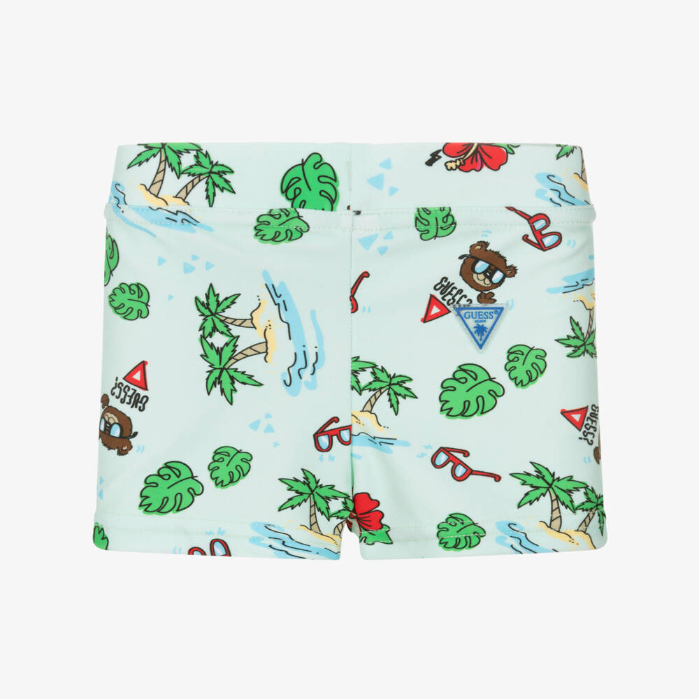 Guess-Baby Boys Green Tropical Print Swim Shorts | Childrensalon Outlet