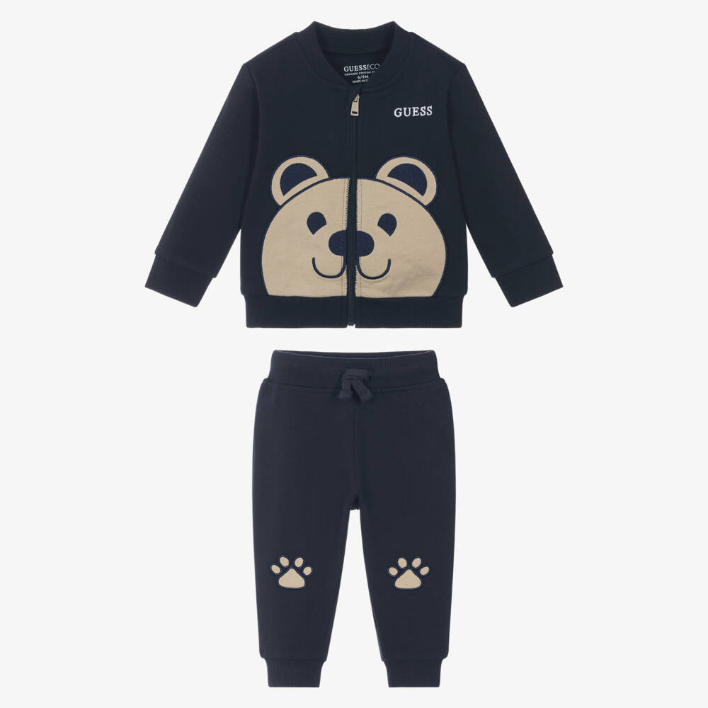 Guess-Baby Boys Navy Blue Cotton Teddy Bear Tracksuit | Childrensalon Outlet
