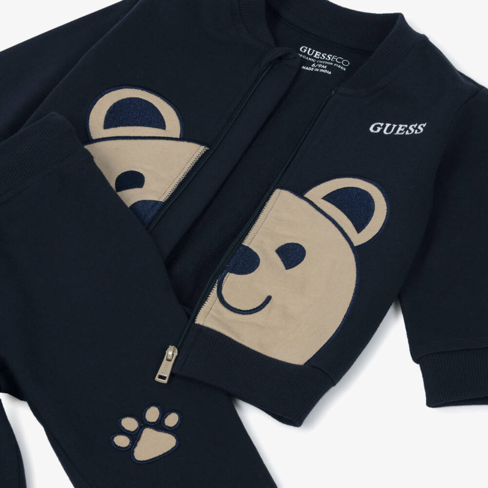 Guess-Baby Boys Navy Blue Cotton Teddy Bear Tracksuit | Childrensalon Outlet