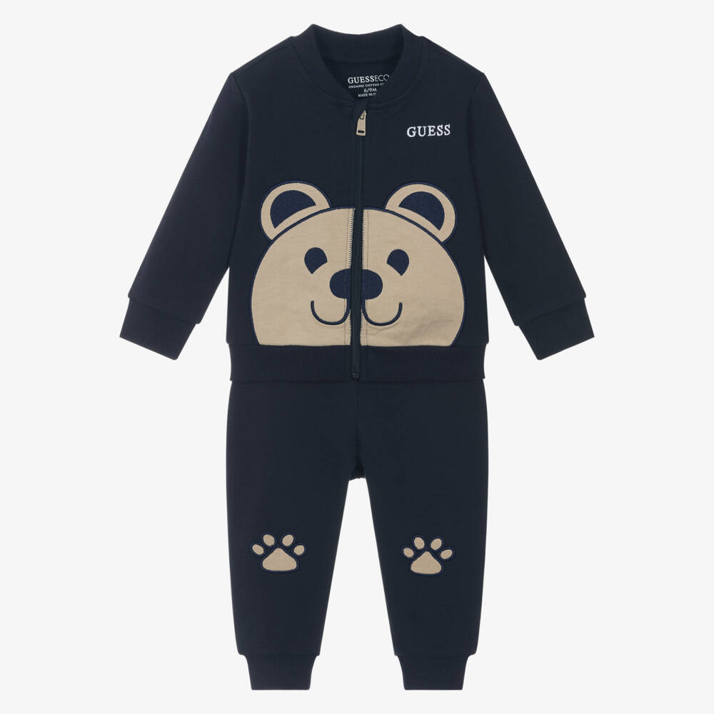 Guess-Baby Boys Navy Blue Cotton Teddy Bear Tracksuit | Childrensalon Outlet