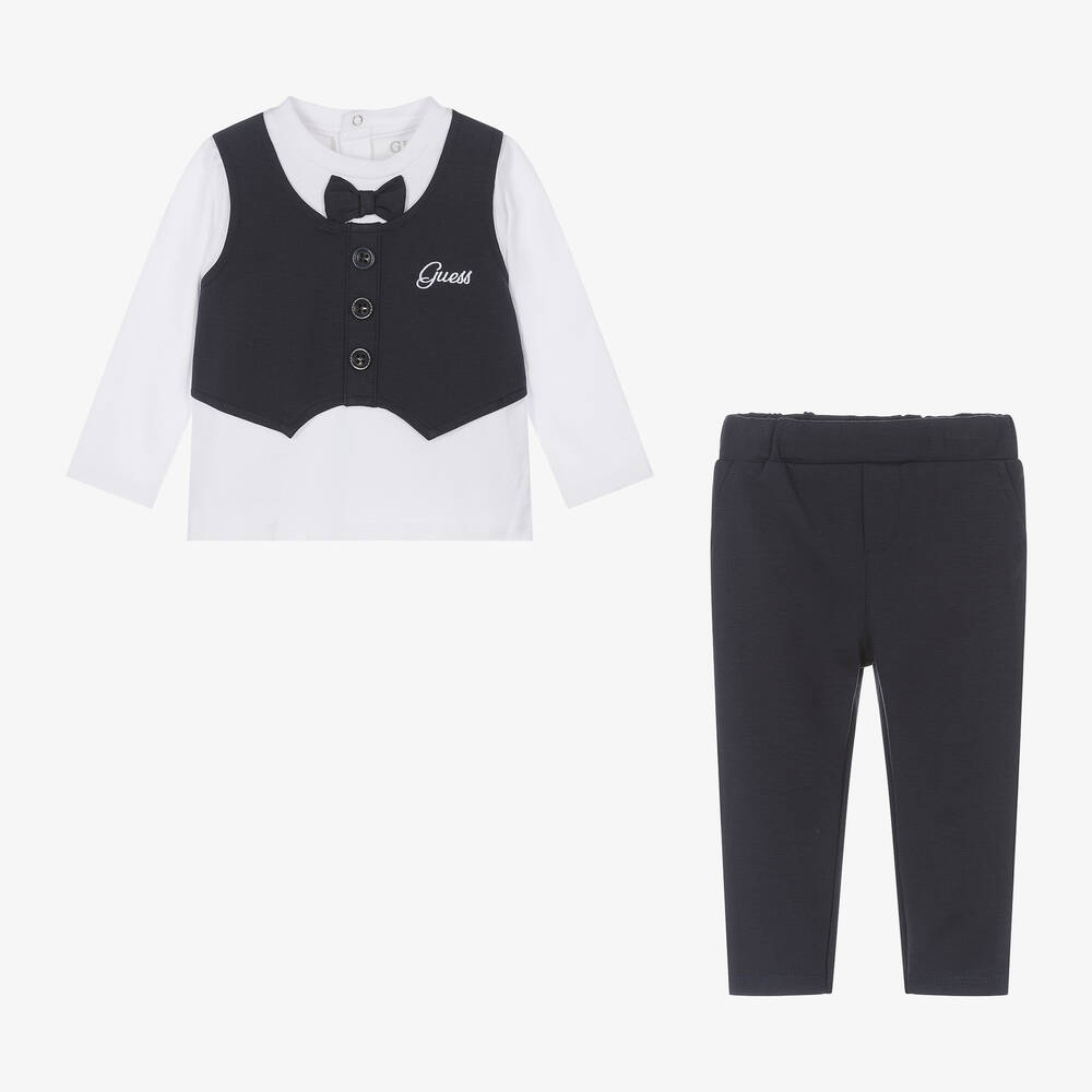 جيس-طقم بنطلون قطن جيرسي لون كحلي وأبيض للمواليد | Childrensalon Outlet