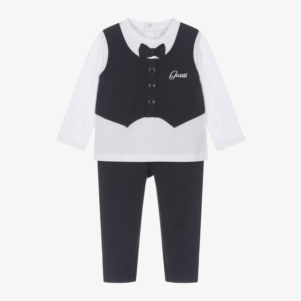 Guess-Baby Boys Navy Blue Cotton Trouser Set | Childrensalon Outlet