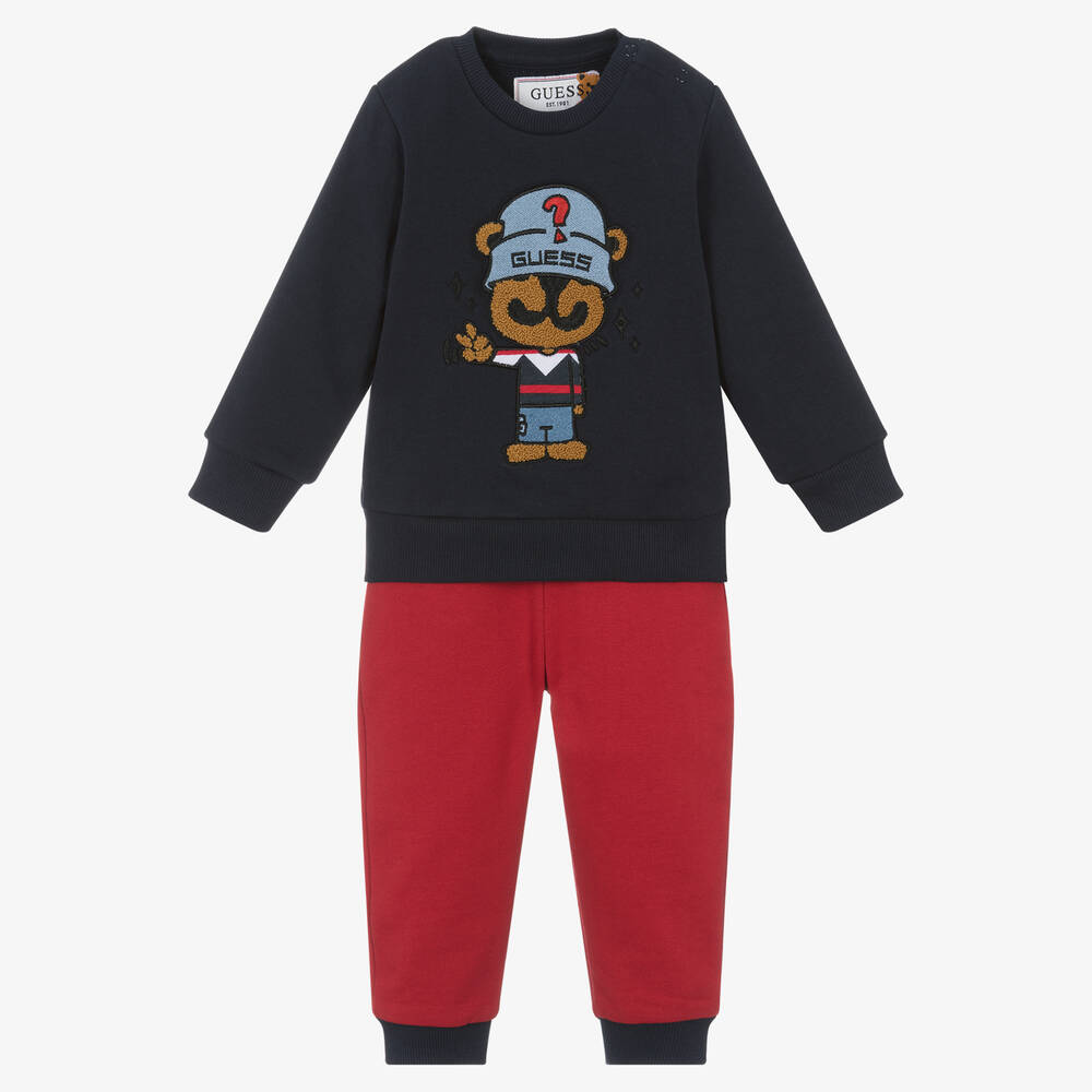 Guess - Baby Boys Navy Blue & Red Cotton Tracksuit | Childrensalon