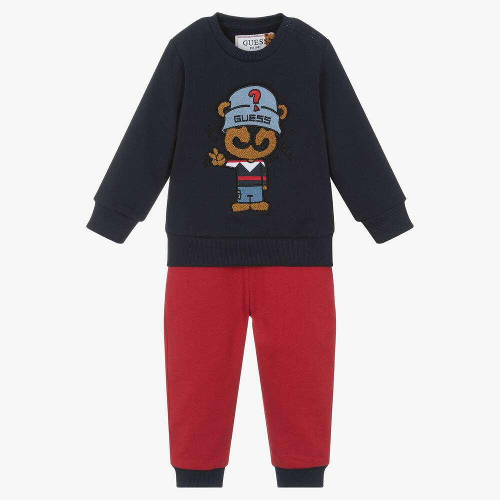 Guess - Survêtement bleu et rouge en coton | Childrensalon