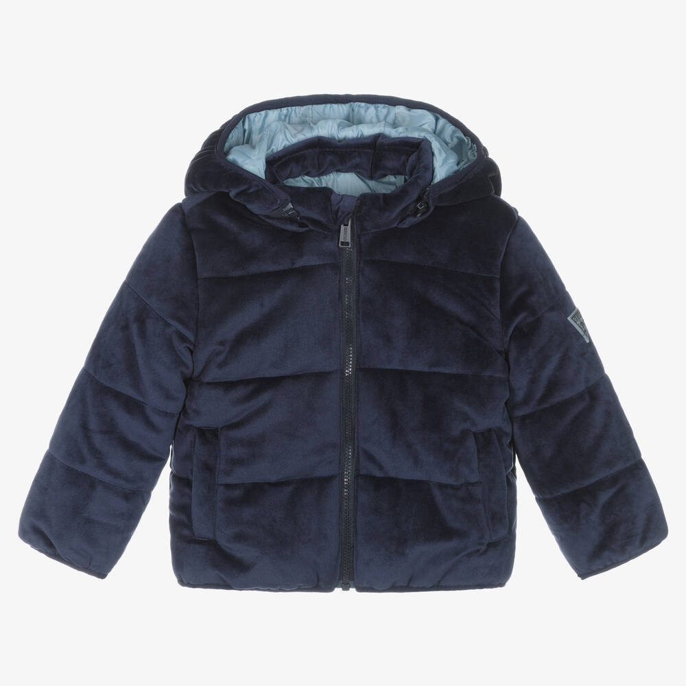 Guess - Baby Boys Navy Blue Velvet Puffer Jacket | Childrensalon