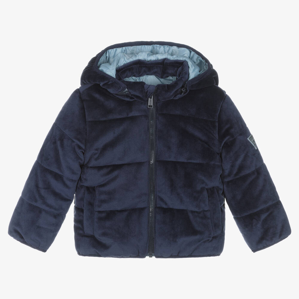 Guess - Doudoune bleu marine en velours | Childrensalon