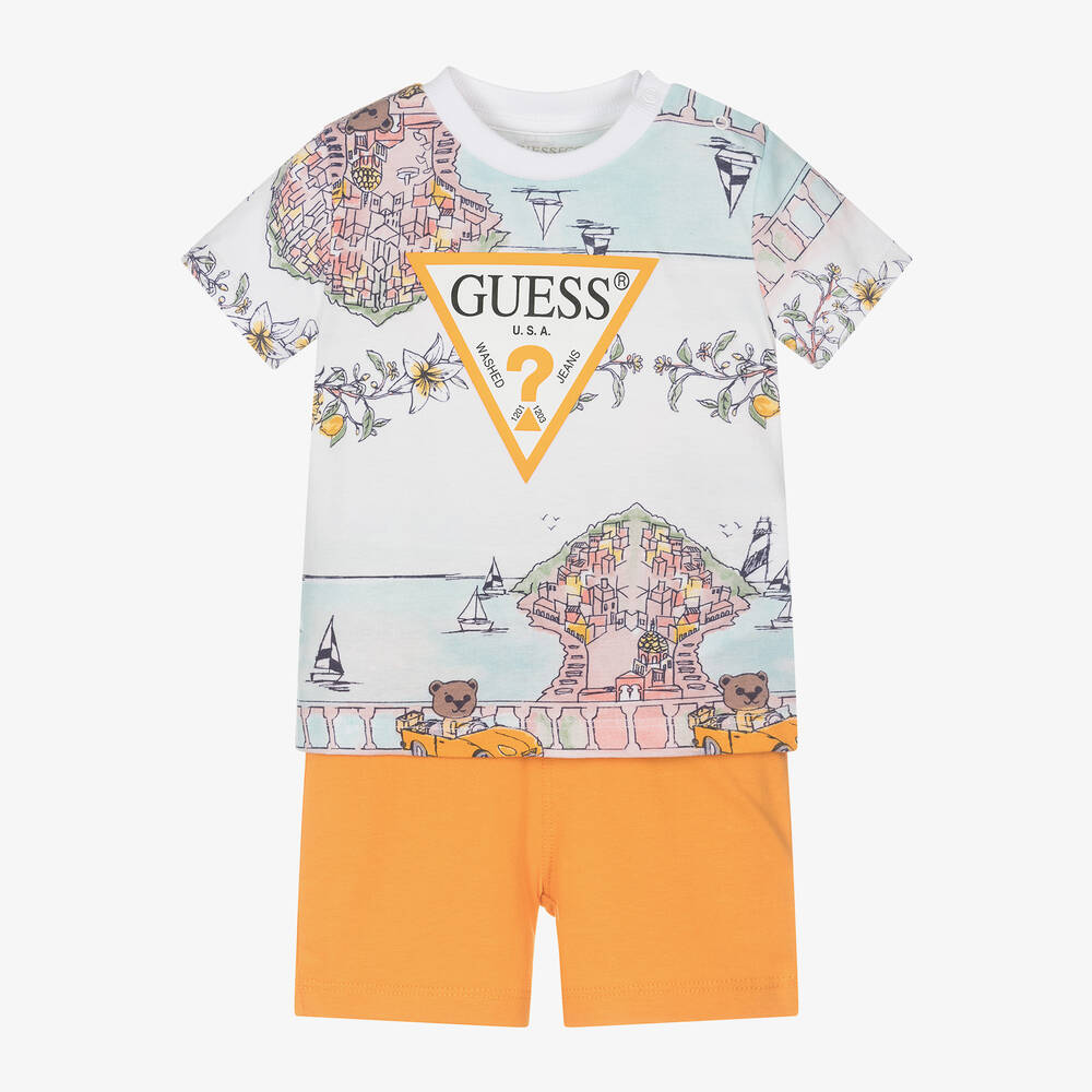 Baby Boys Orange Cotton Travel Shorts Set