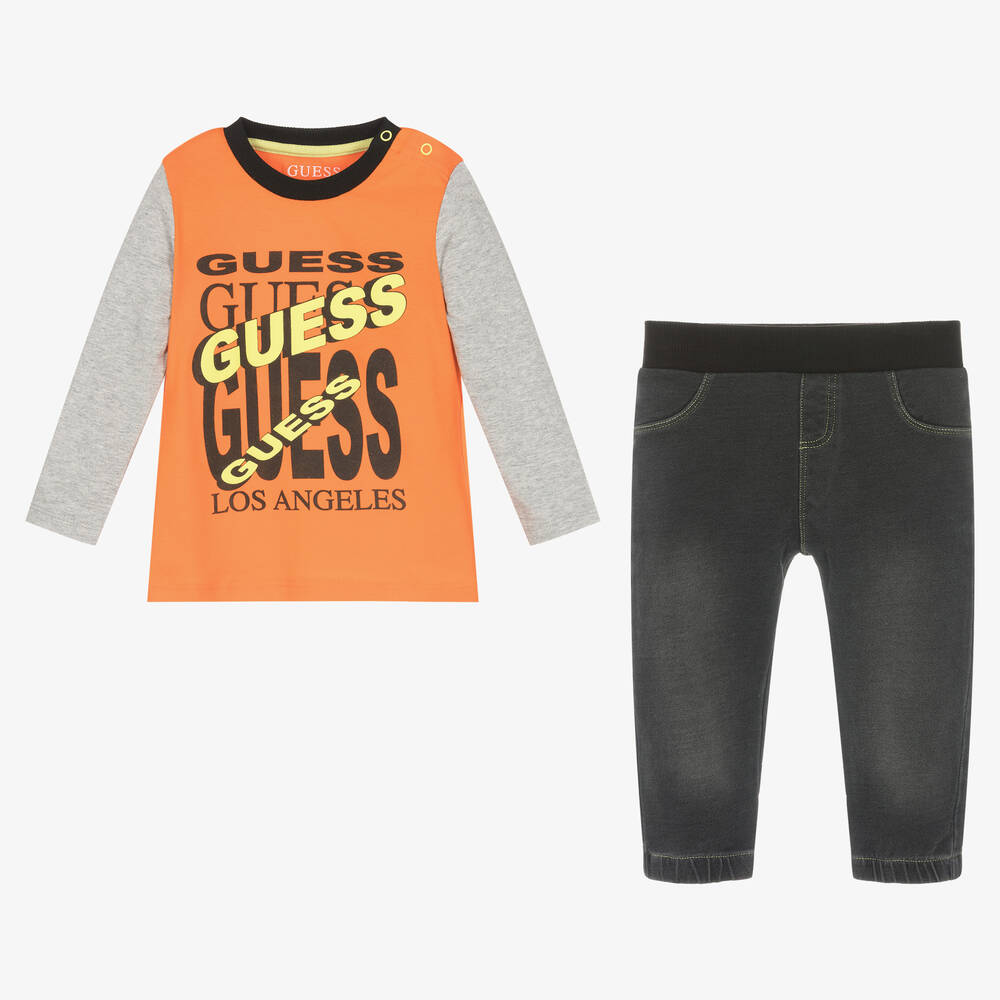 Guess-Baby Boys Orange Cotton Trousers Set | Childrensalon Outlet