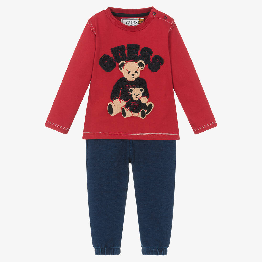 Guess-Baby Boys Red & Blue Cotton Trousers Set | Childrensalon Outlet